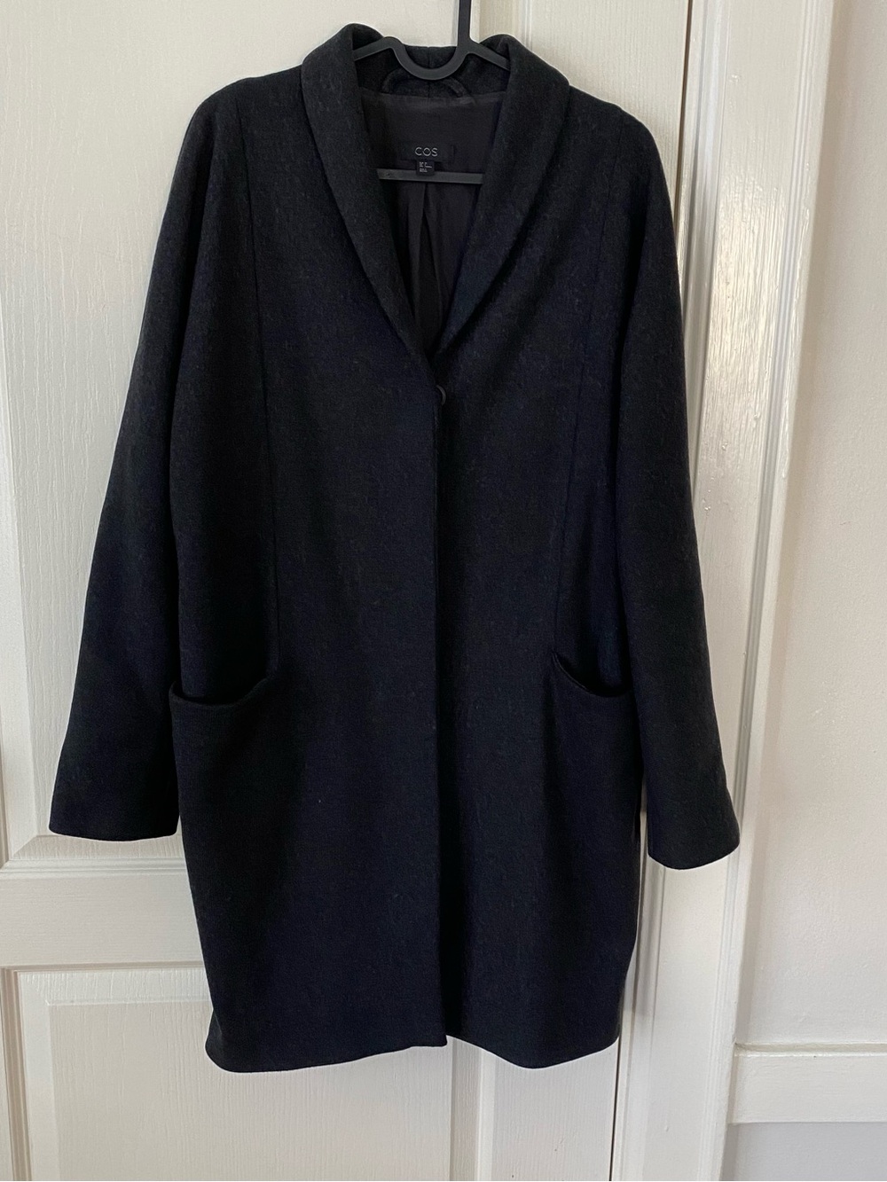 $449 COS Black Herringbone Minimalist Wool Cashmere Oversized Long Jacket Coat 4